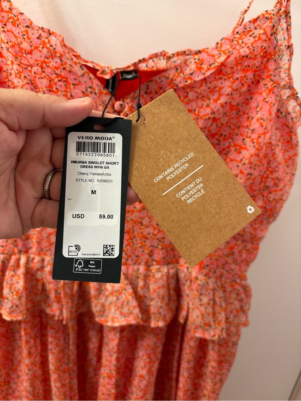 Vero Moda Orange Floral Ruffle Dress M NWT PTP 20/length 29 - Picture 2 of 10